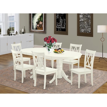 East West Furniture 7 Piece Vancouver Dining Room Set - Linen White VACL7-LWH-W